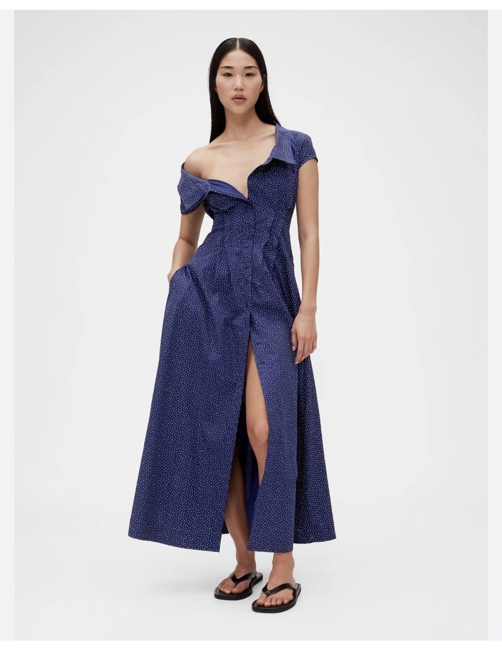 GAP Studio Navy Polka Dot Maxi shirt Dress 4